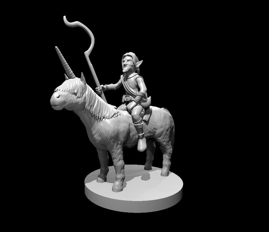 Gnome Male Druid on Pocket Unicorn - 28mm Scale Miniature