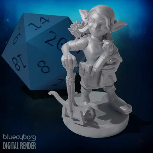 Goblin Female Rogue with Stuffed Firbolg 28mm Scale Miniature