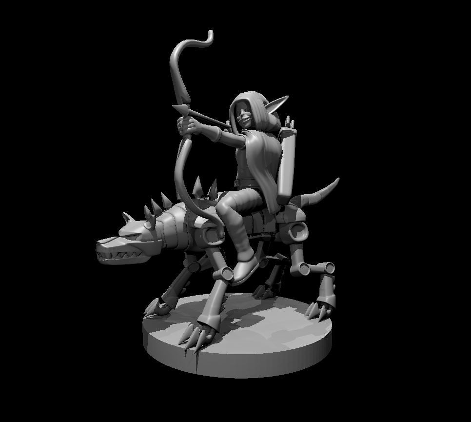 Goblin Female Rogue on Iron Defender - 28mm Scale Miniature