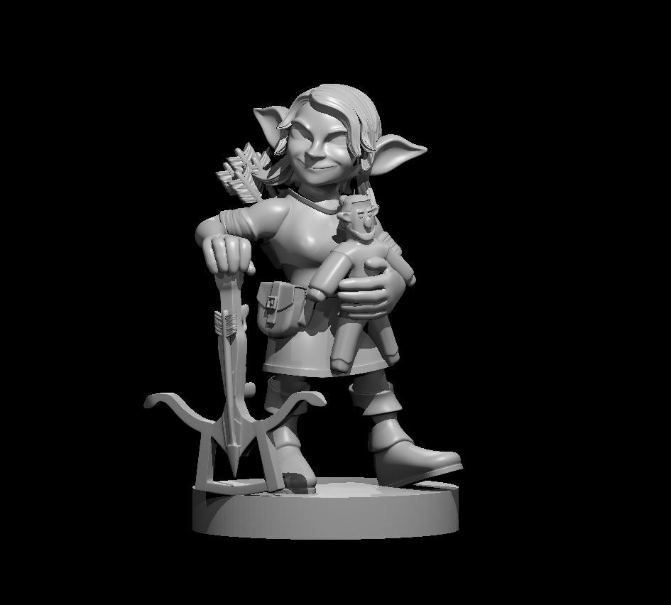 Goblin Female Rogue with Stuffed Firbolg - 28mm Scale Miniature