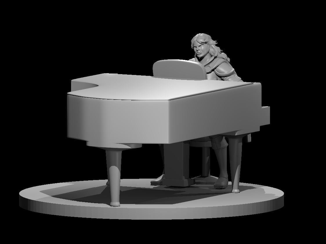 Half Orc Female Bard on Animated Piano - 28mm Scale Miniature