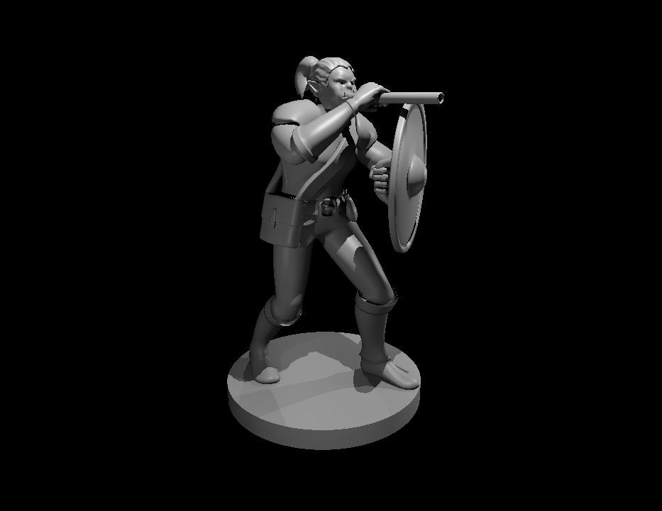 Half Orc Female with Gong and Blowgun - 28mm Scale Miniature