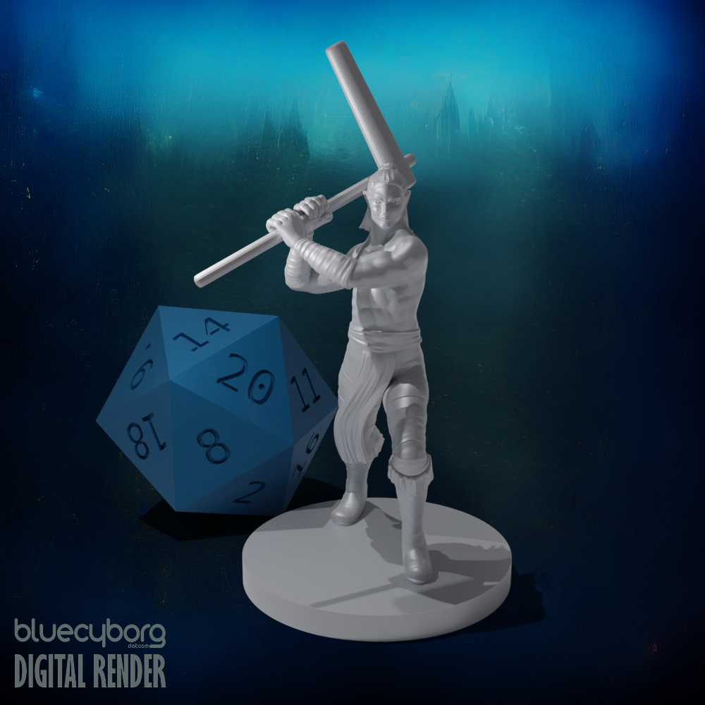 Half Elf Male Barbarian with Mochi Pounder 28mm Scale Miniature