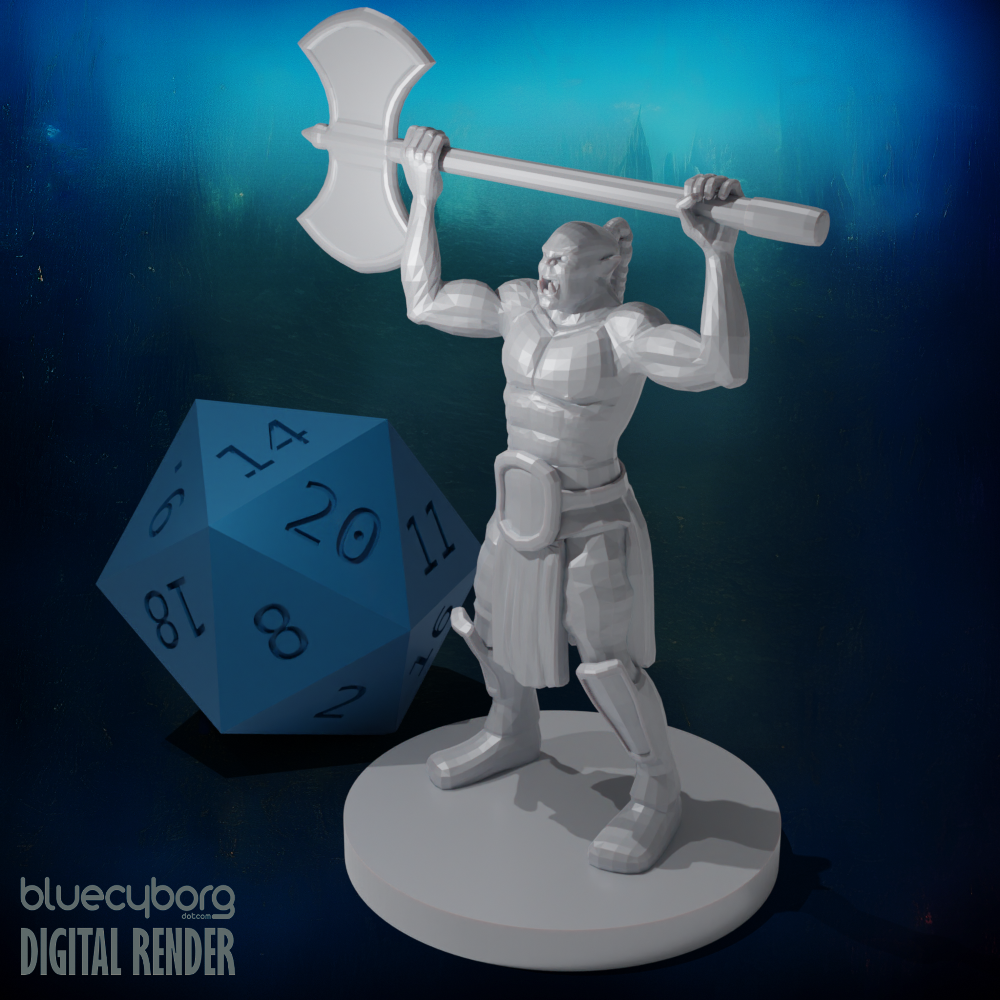 Half Orc Barbarian Raging - Ponytail - 28mm Scale Miniature