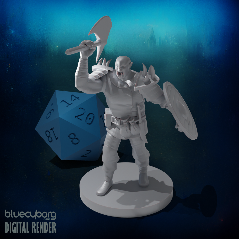 Half Orc Barbarian with Battle Axe and Shield 28mm Scale Miniature