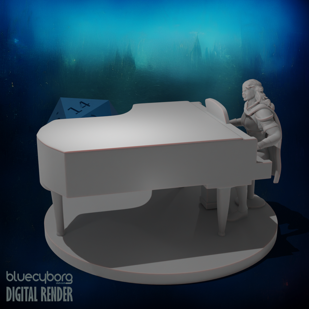 Half Orc Female Bard on Animated Piano 28mm Scale Miniature