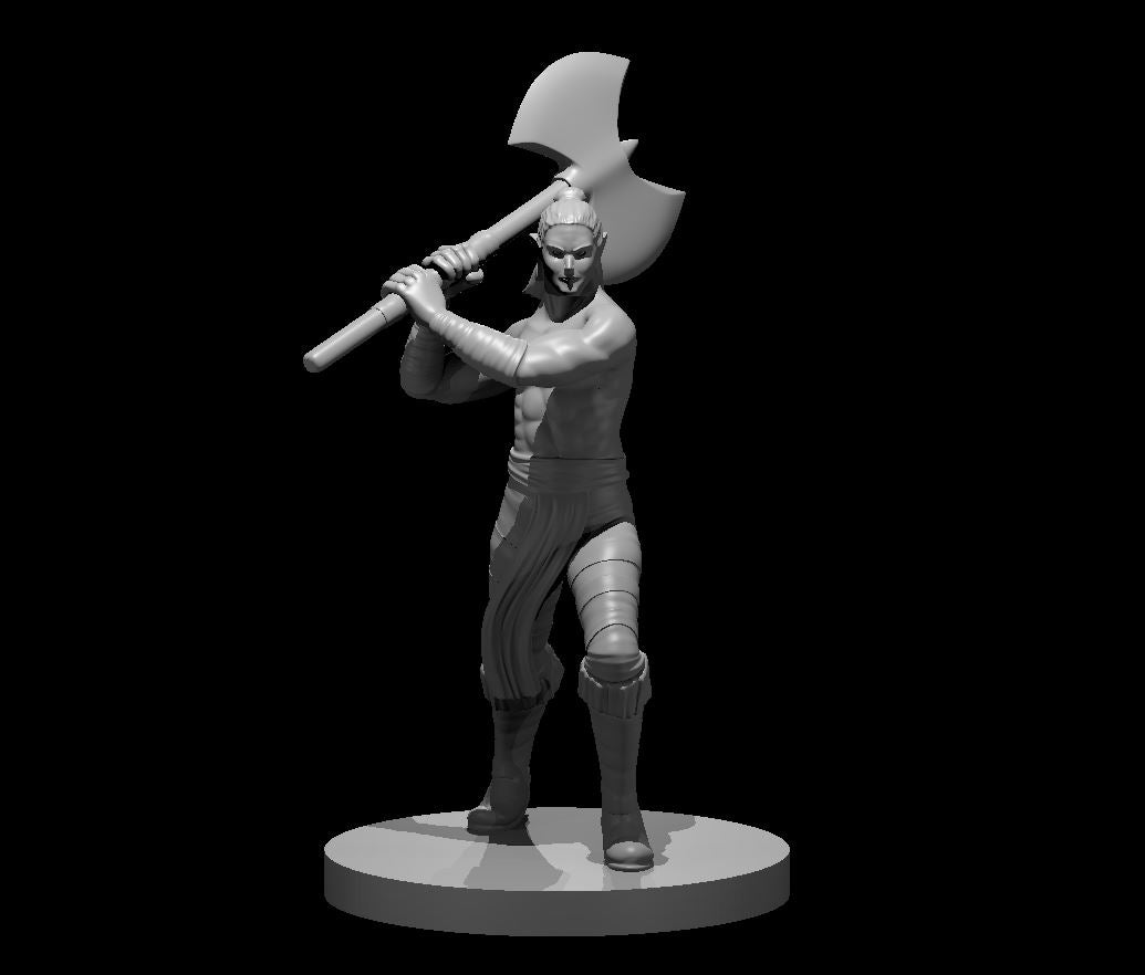 Half Elf Male Barbarian with Great Axe - 28mm Scale Miniature