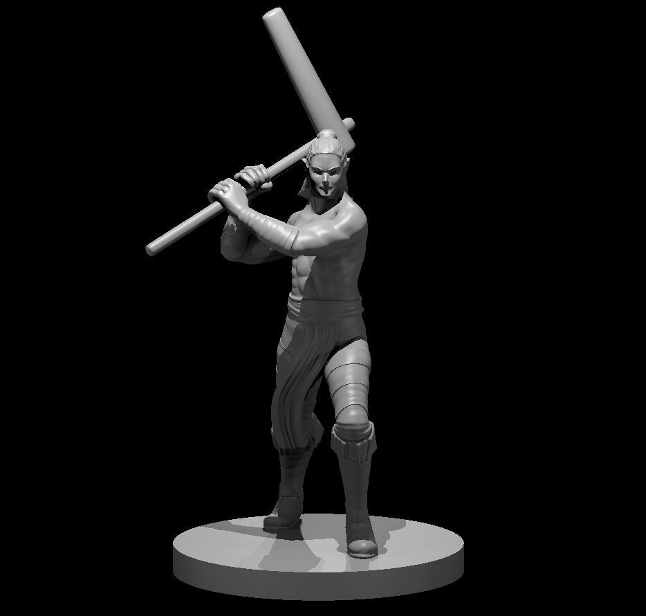 Half Elf Male Barbarian with Mochi Pounder - 28mm Scale Miniature