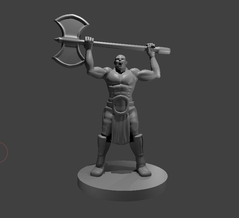 Half Orc Barbarian Raging - Bald - 28mm Scale Miniature