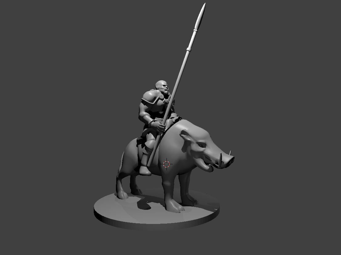 Half Orc Barbarian Riding Boar - 28mm Scale Miniature