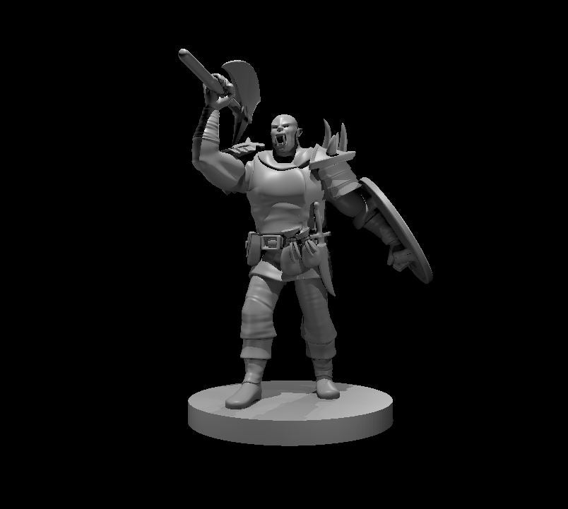 Half Orc Barbarian with Battle Axe and Shield - 28mm Scale Miniature