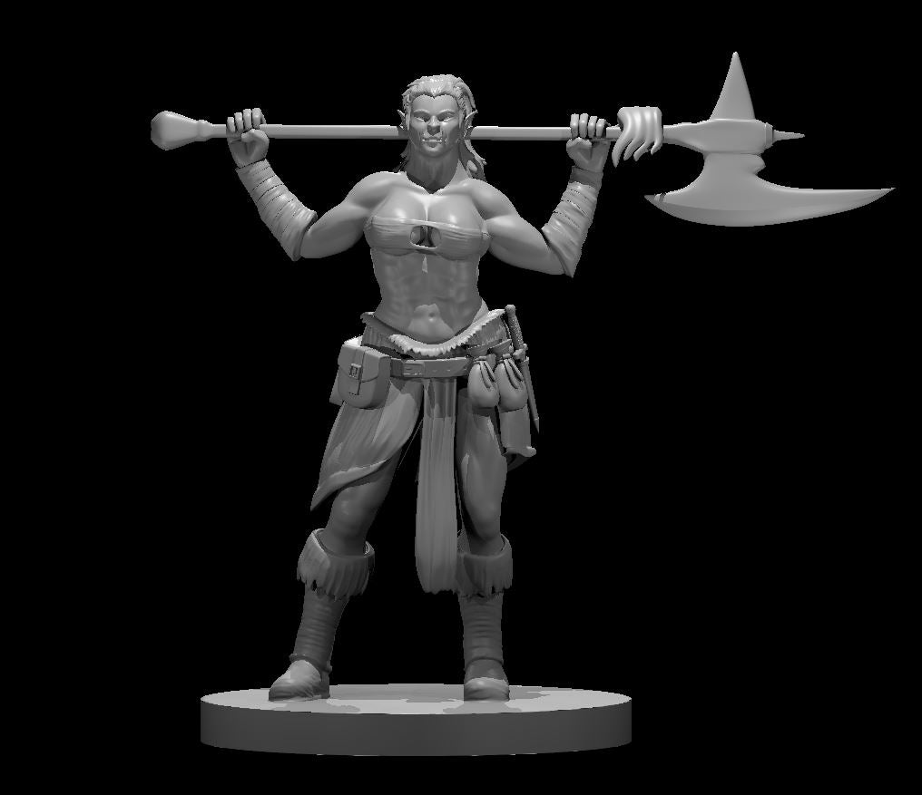 Half Orc Female Barbarian - 28mm Scale Miniature