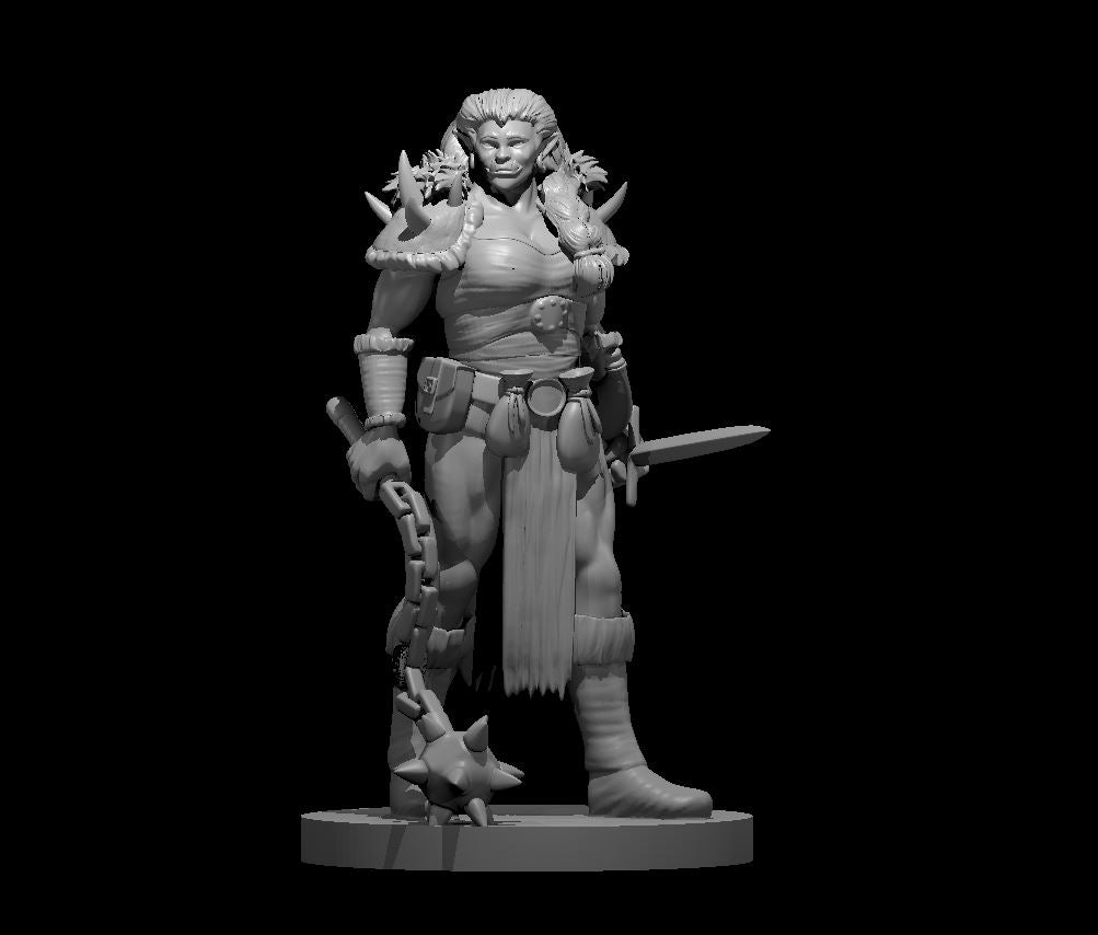 Half Orc Female Barbarian 3 - 28mm Scale Miniature