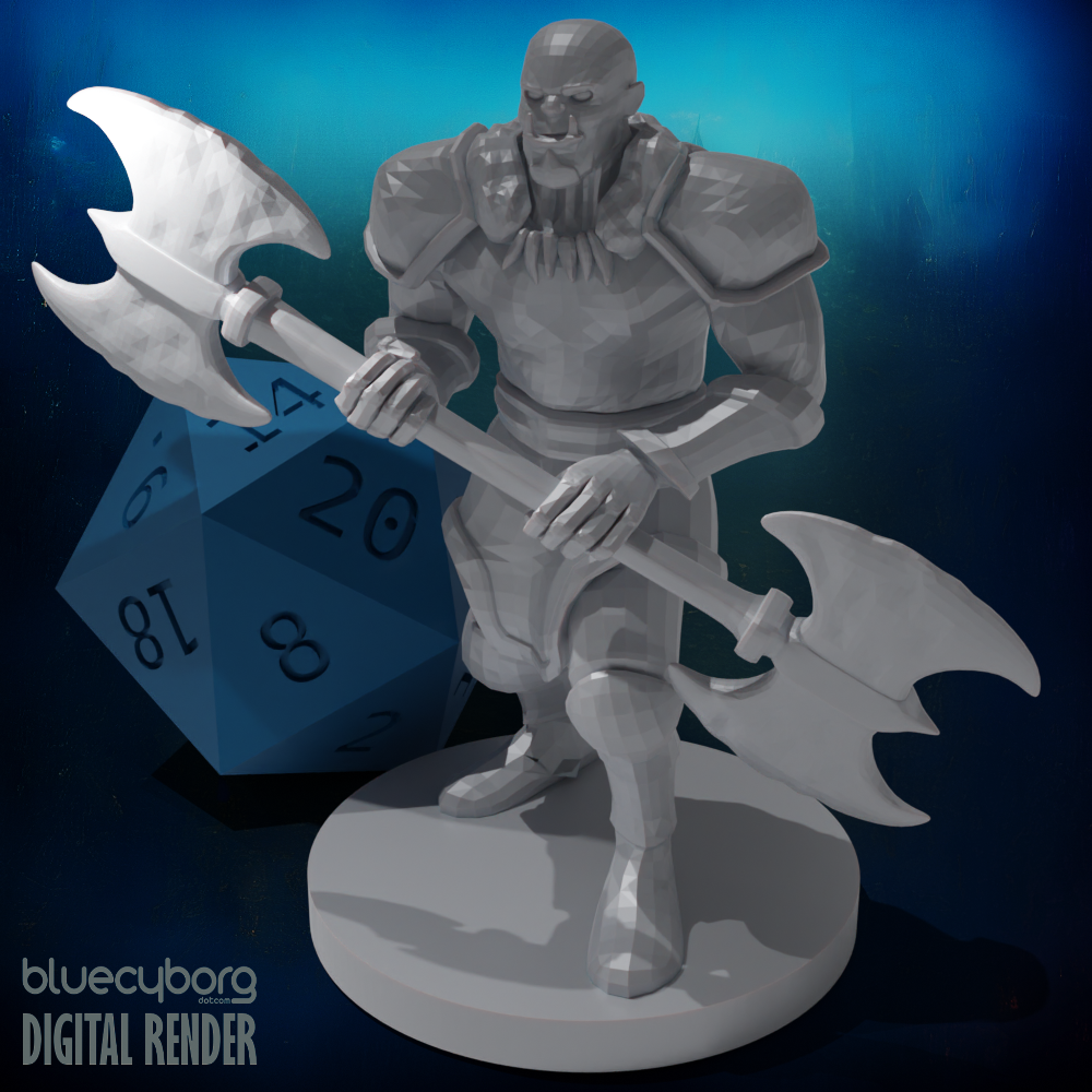 Half Orc Male Barbarian with Double Axe 28mm Scale Miniature