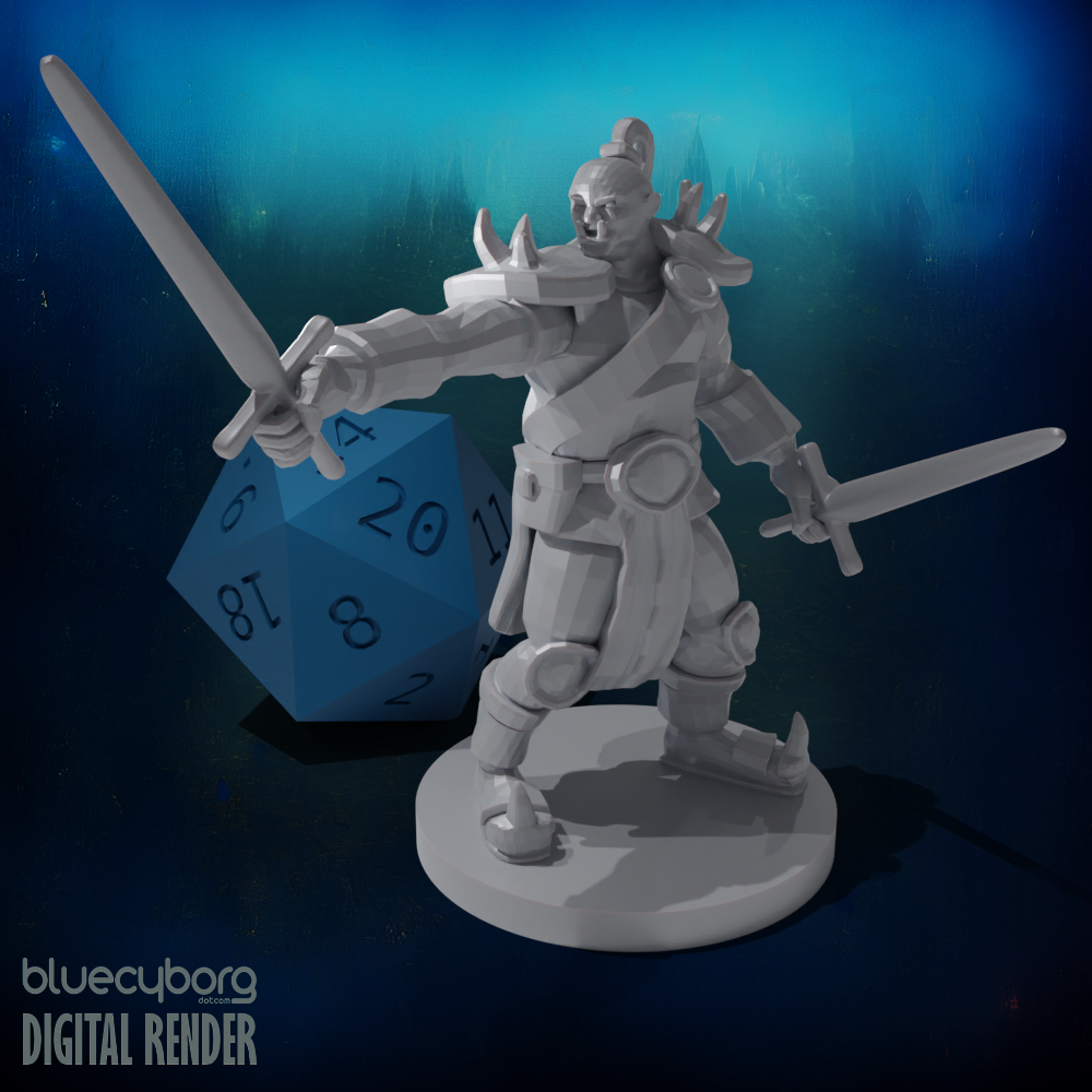 Half Orc Male Barbarian with Two Swords 28mm Scale Miniature