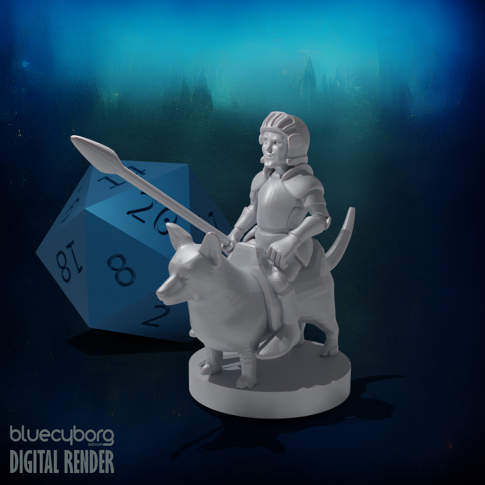 Halfling Cavalier with Corgi 28mm Scale Miniature