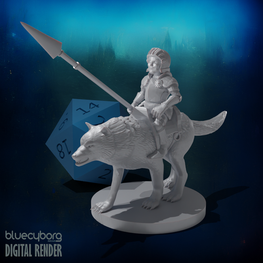 Halfling Cavalier with Wolf 28mm Scale Miniature