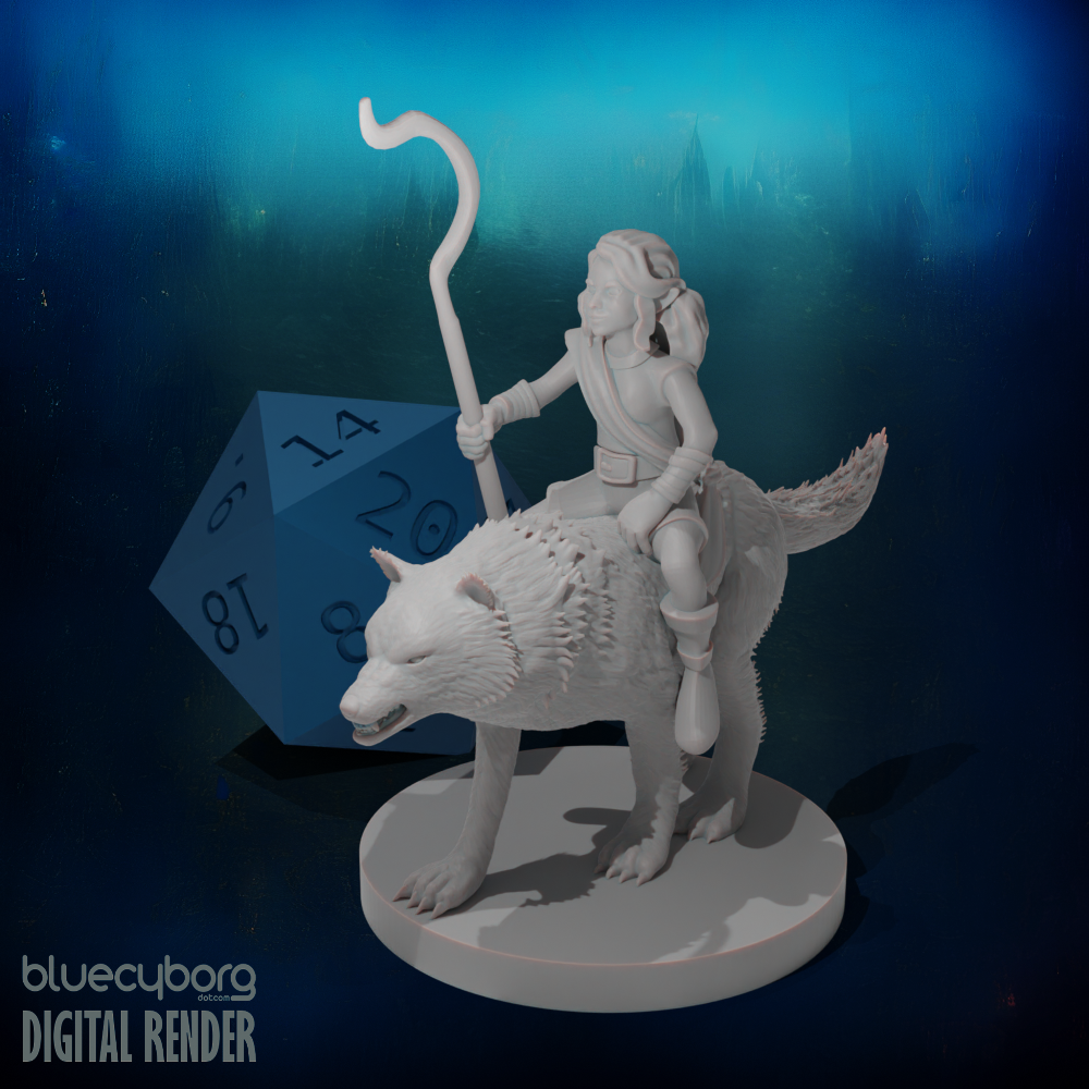 Halfling Female Druid riding a Wolf 28mm Scale Miniature