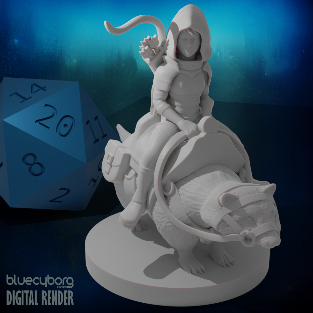 Halfling Female Ranger on Giant Badger 28mm Scale Miniature