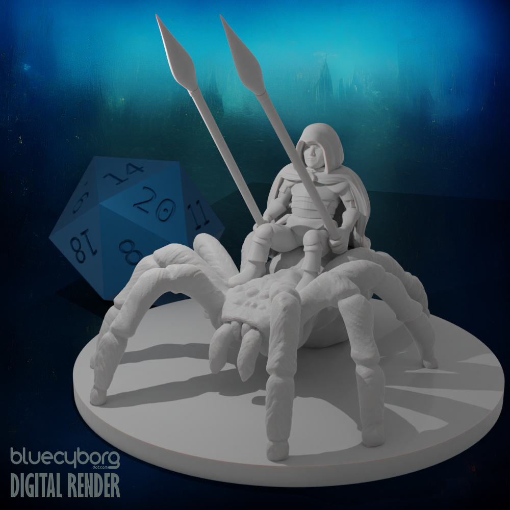 Halfling Male Ranger on Giant Spider 28mm Scale Miniature
