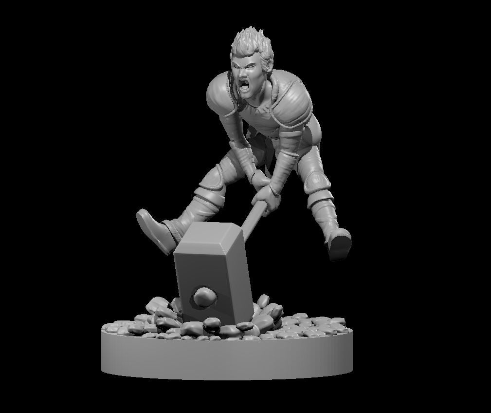 Halfling Barbarian Smashing with Hammer - 28mm Scale Miniature