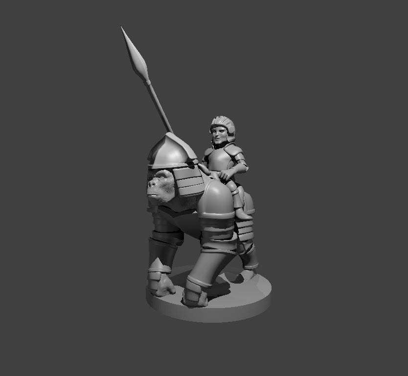 Halfling Cavalier with Gorilla - 28mm Scale Miniature
