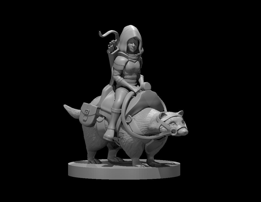 Halfling Female Ranger on Giant Badger - 28mm Scale Miniature