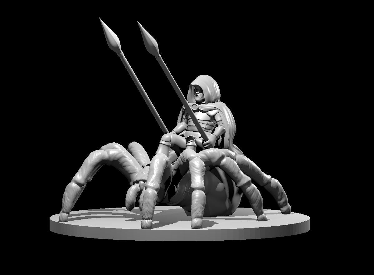 Halfling Male Ranger on Giant Spider - 28mm Scale Miniature