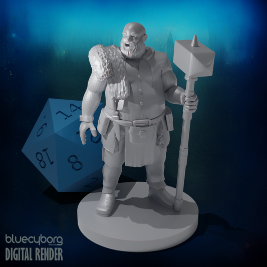 Happy Human Barbarian with Maul 28mm Scale Miniature