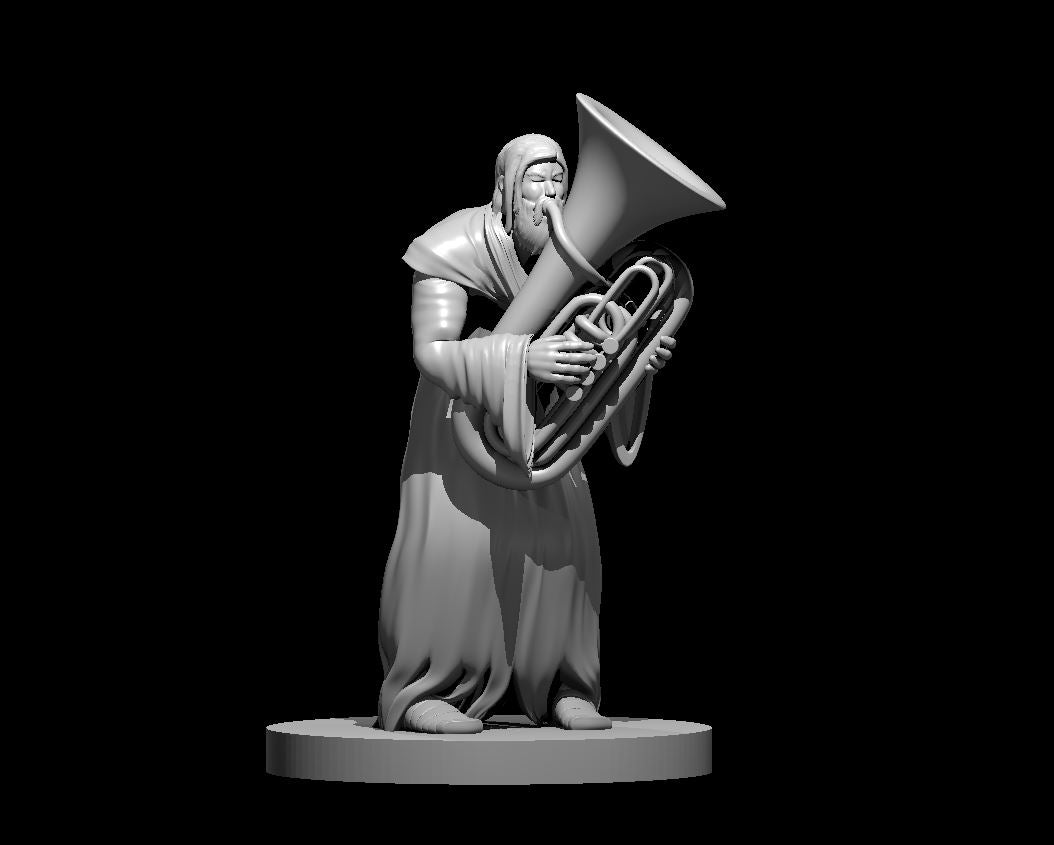 Homeless Human Male Bard with Tuba - 28mm Scale Miniature