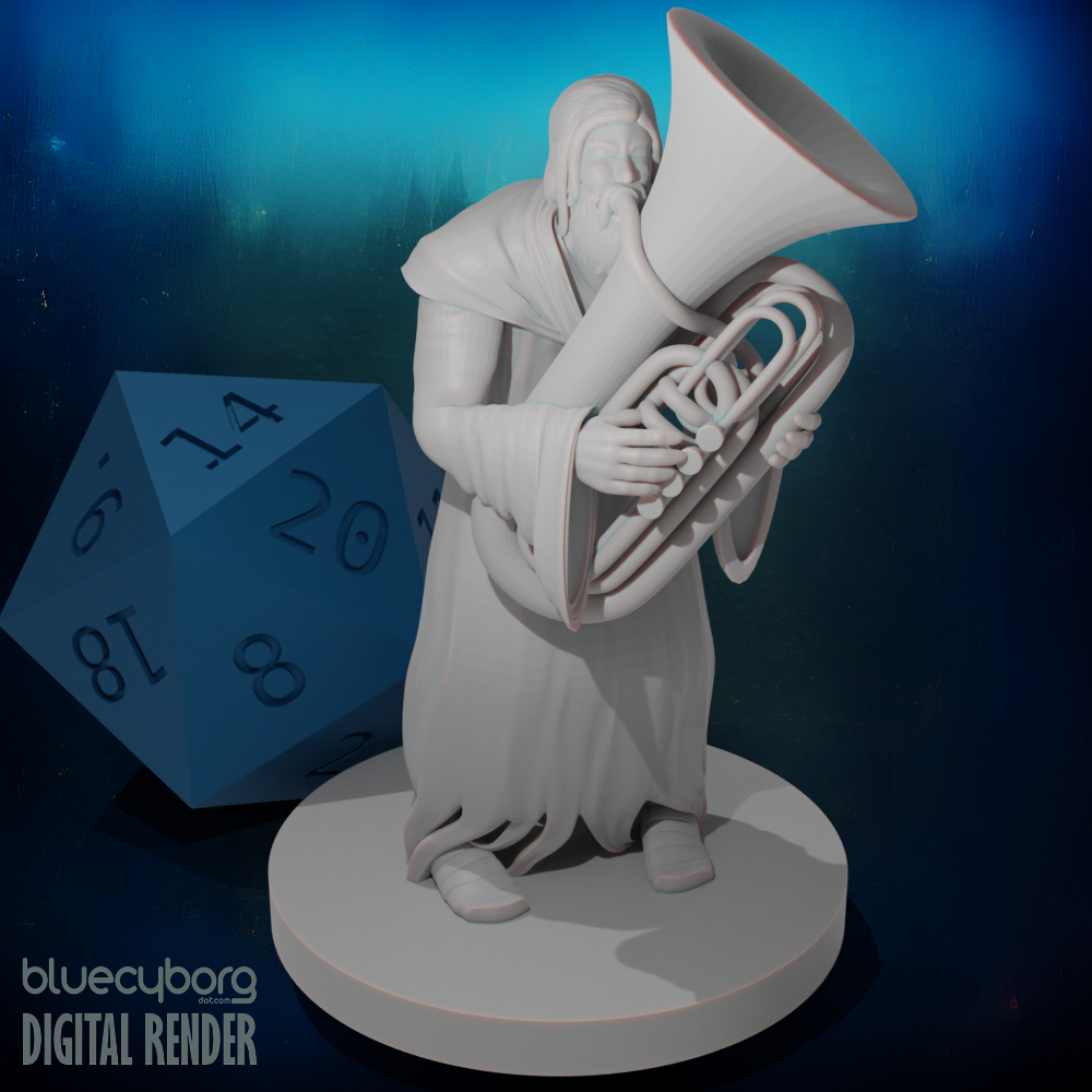 Homeless Human Male Bard with Tuba 28mm Scale Miniature
