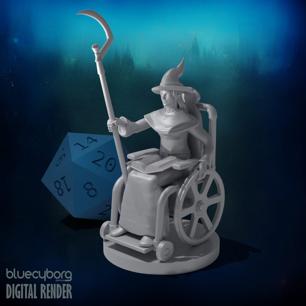 Human Female Wizard in a Wheel Chair Bald 28mm Scale Miniature