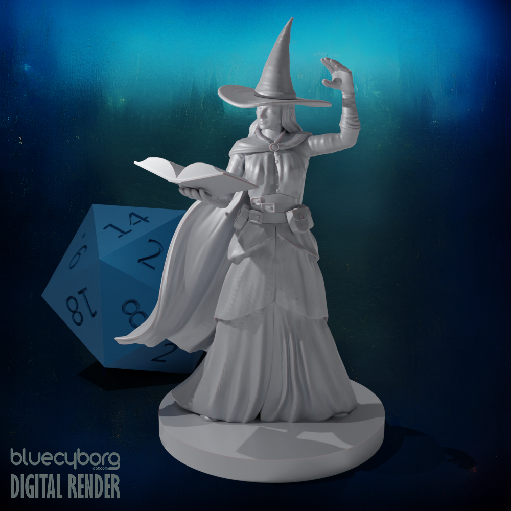 Human Female Wizard with Spellbook 28mm Scale Miniature