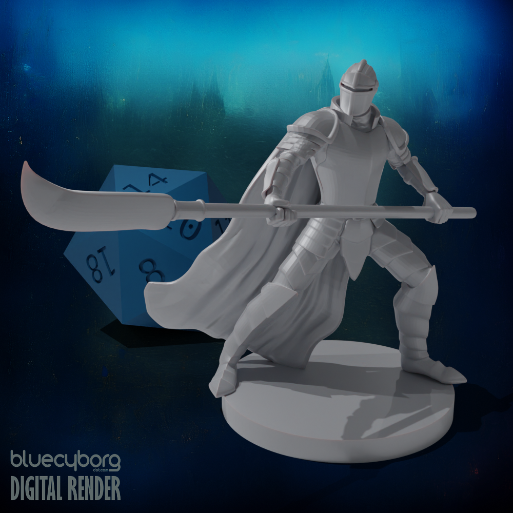 Human Helmed Fighter with Glaive 28mm Scale Miniature