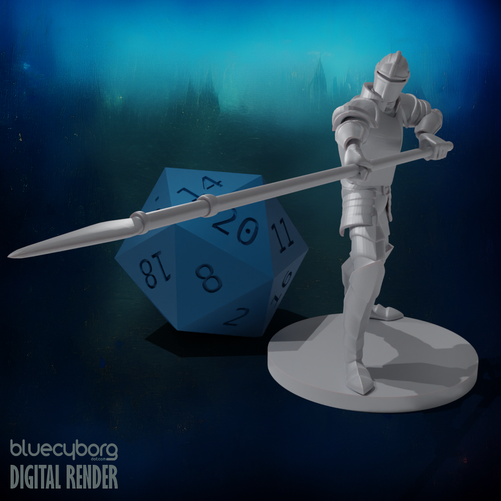 Human Helmed Fighter with Lance 28mm Scale Miniature