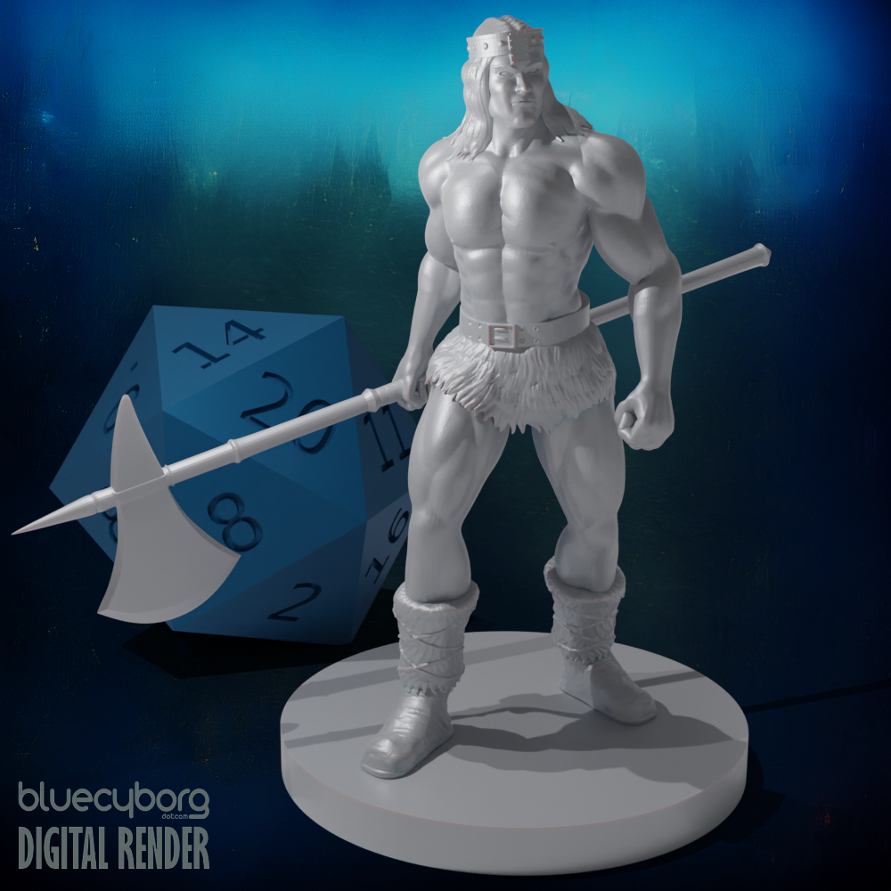 Human Male Barbarian 8 with Halberd 28mm Scale Miniature