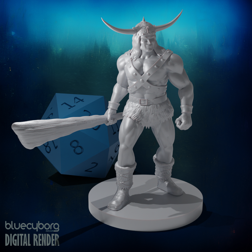 Human Male Barbarian 9 with Club 28mm Scale Miniature