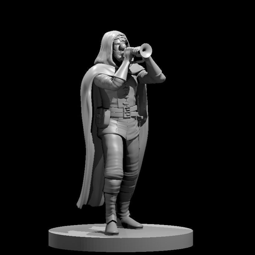 Human Male Bard 3 playing bugle with clown nose 28mm Scale Miniature