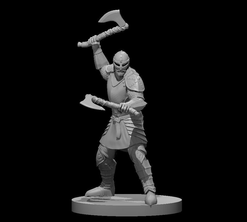 Human Male Fighter 4 Two Axes 28mm Scale Miniature