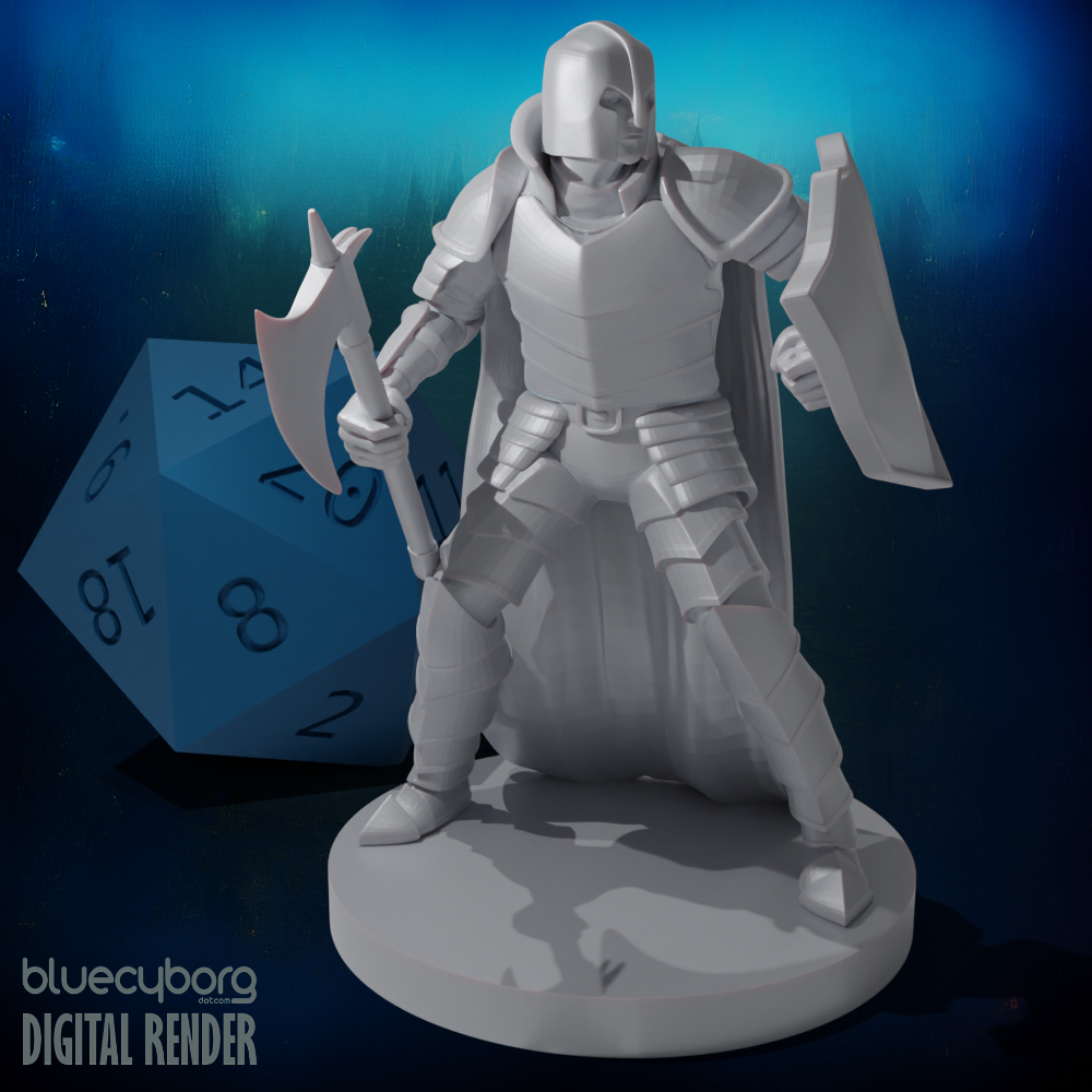 Human Male Fighter Axe and Shield 28mm Scale Miniature
