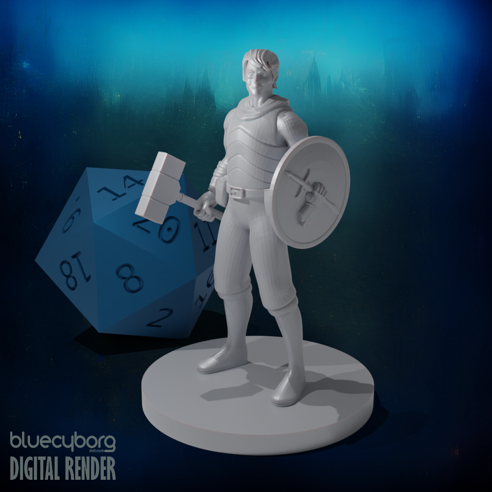 Human Male Fighter Hammer And Shield 28mm Scale Miniature