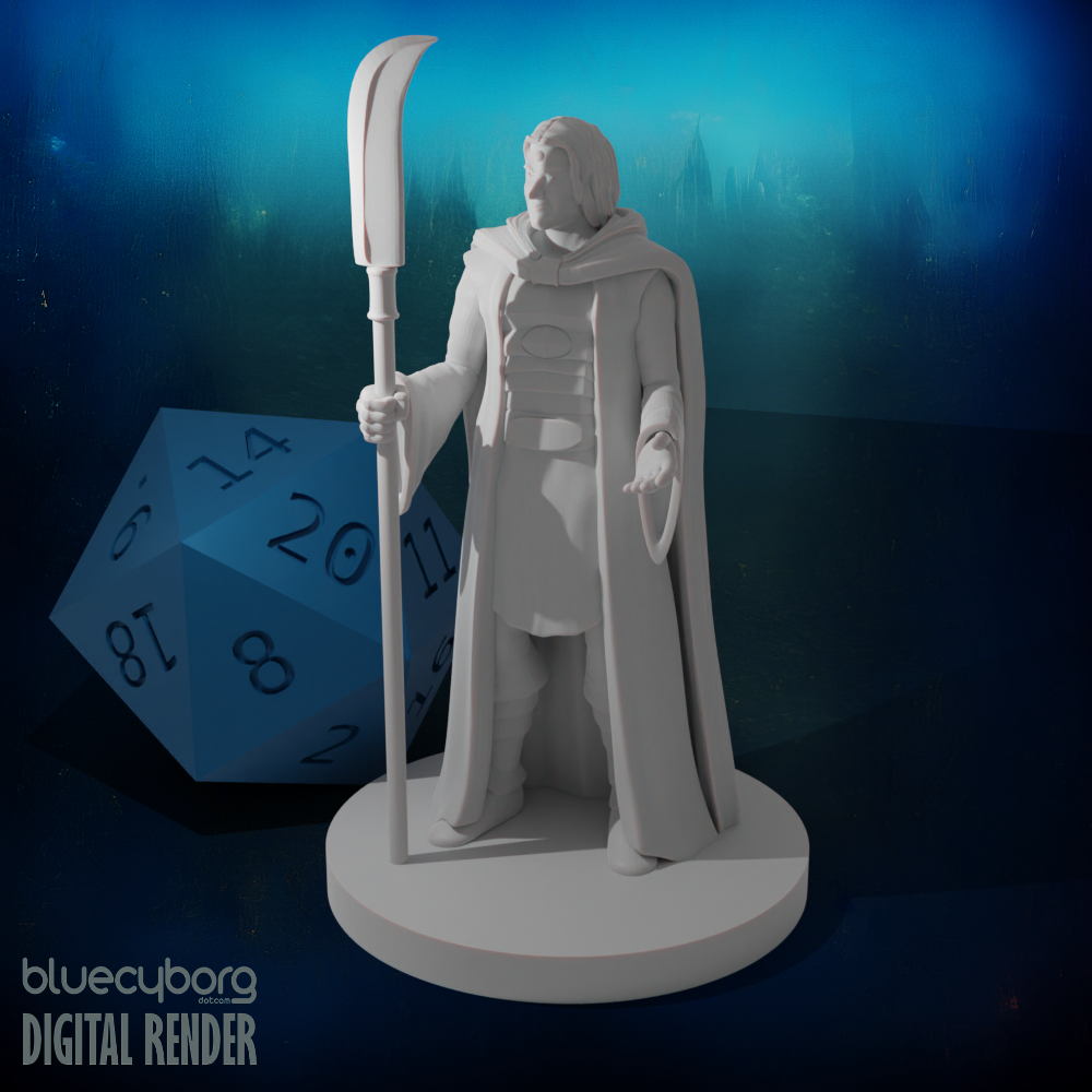 Human Male Magic Cleric with Glaive 28mm Scale Miniature