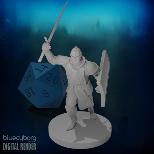 Human Male Paladin with Tower Shield Charging 28mm Scale Miniature