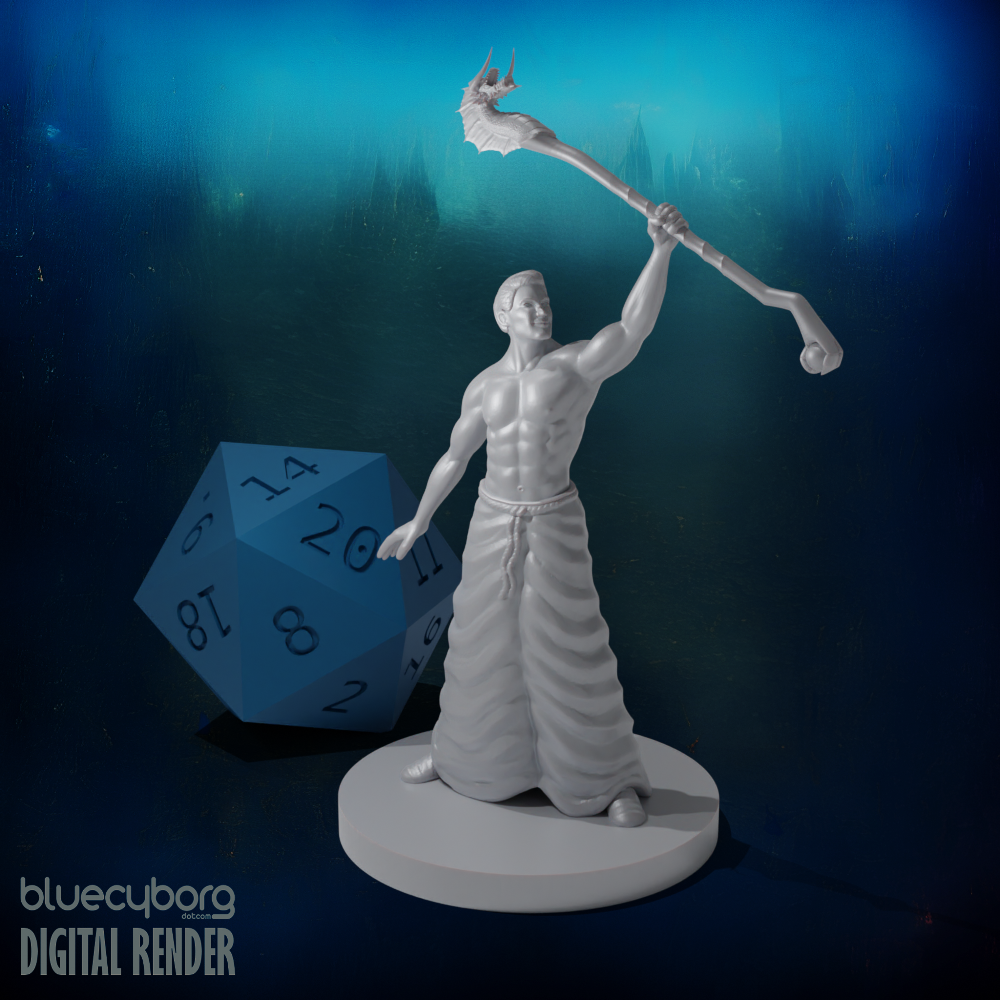 Human Male Wizard with Dragon Staff 28mm Scale Miniature