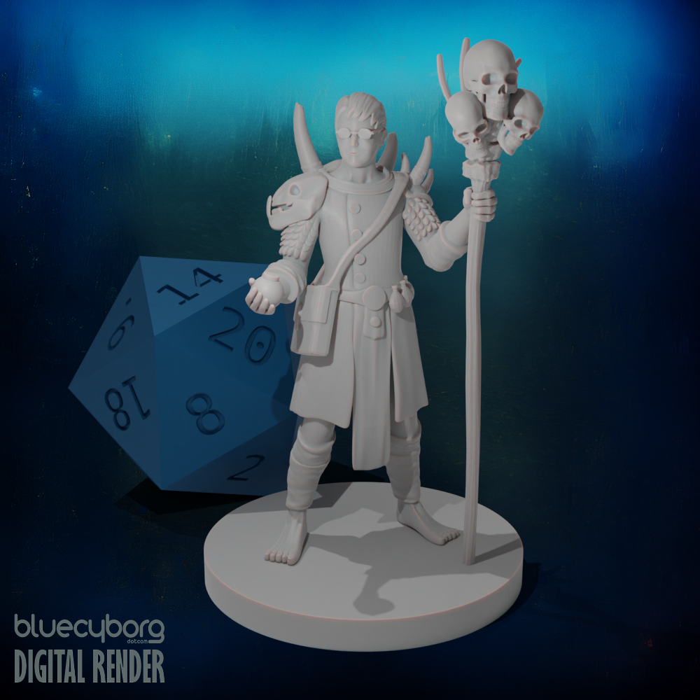 Human Warlock with Skull Staff 28mm Scale Miniature