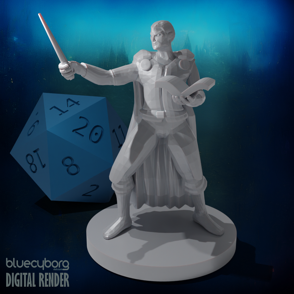 Human Wizard with Wand and Book 28mm Scale Miniature