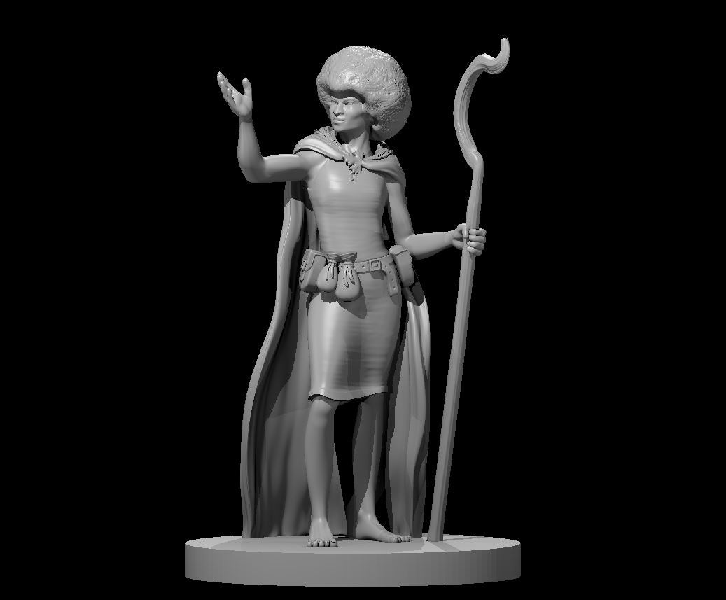 Human Female Druid 1 with Afro - 28mm Scale Miniature