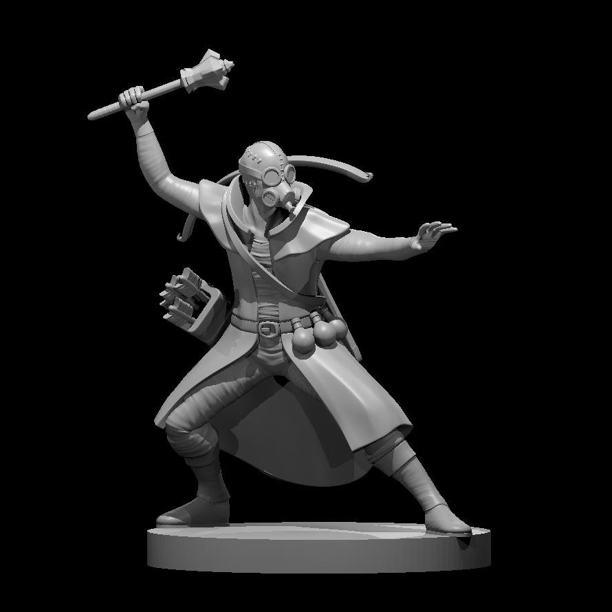 Human Male Artificer Alchemist with Gas Mask - 28mm Scale Miniature