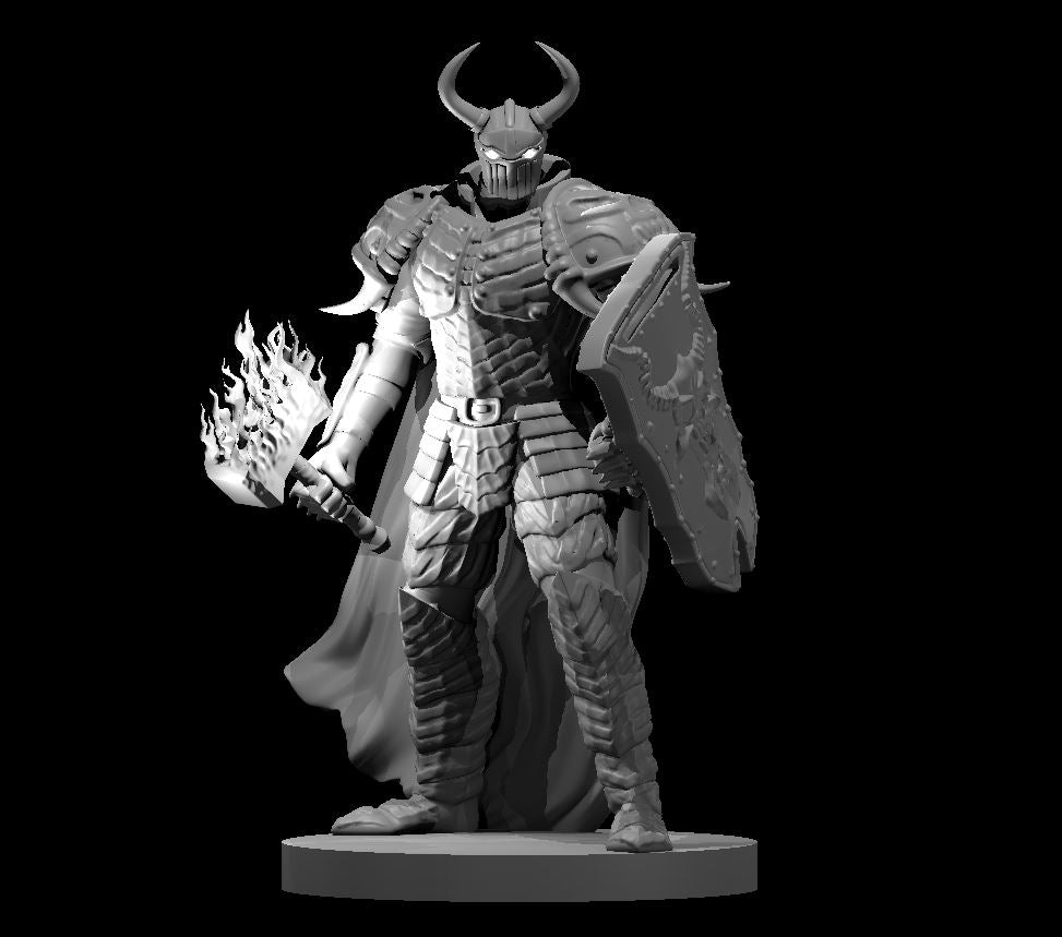 Human Male Fallen Paladin Warhammer and Shield - 28mm Scale Miniature