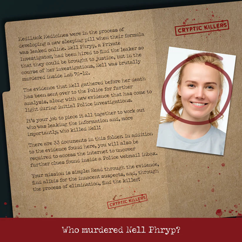 Murder at MediLuck Medicines - Cryptic Killers - Unsolved Murder Mystery Case File Game